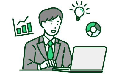 パソコンでデータをもとに分析する人